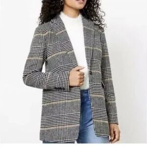 Loft pea coat Black White Houndstooth Blazer Jacket Wool Blend Classic women 12